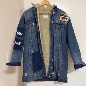 Zara Blue Denim Jacket with Cream Sherpa Lining